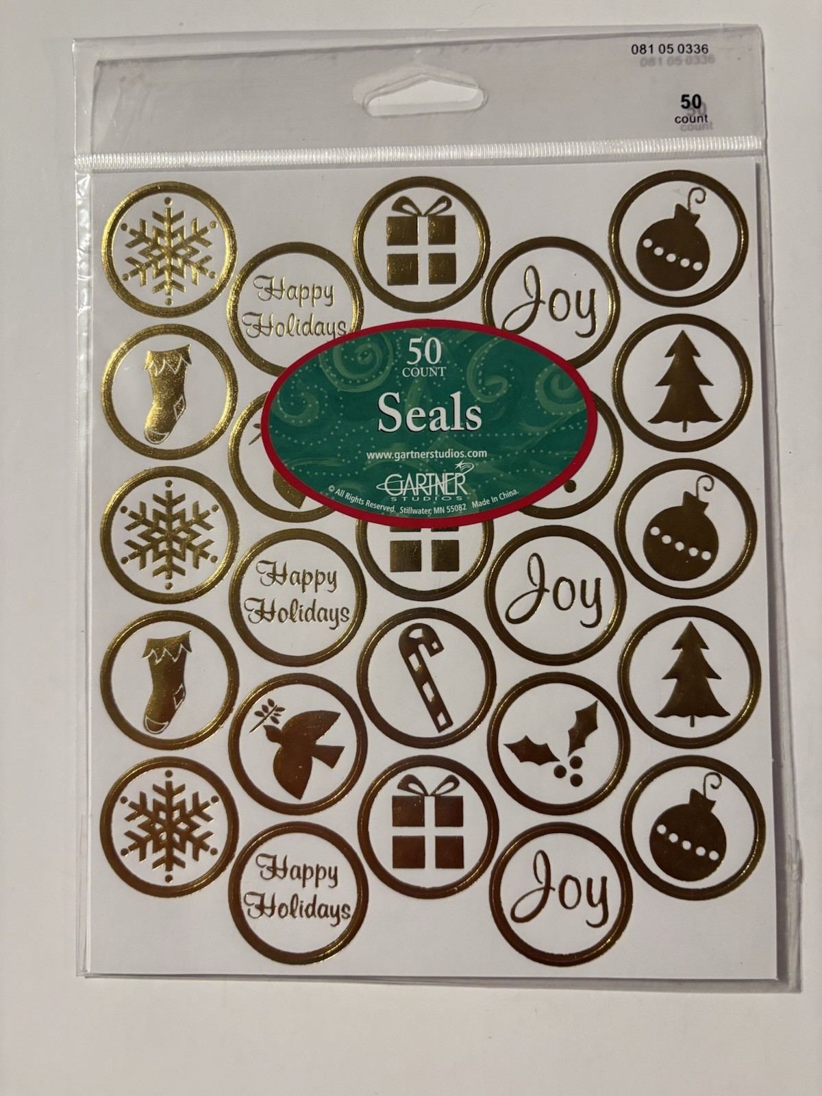 Gartner Studios Holiday Gold Envelope Seals – Assorted – 50 Count – NIP