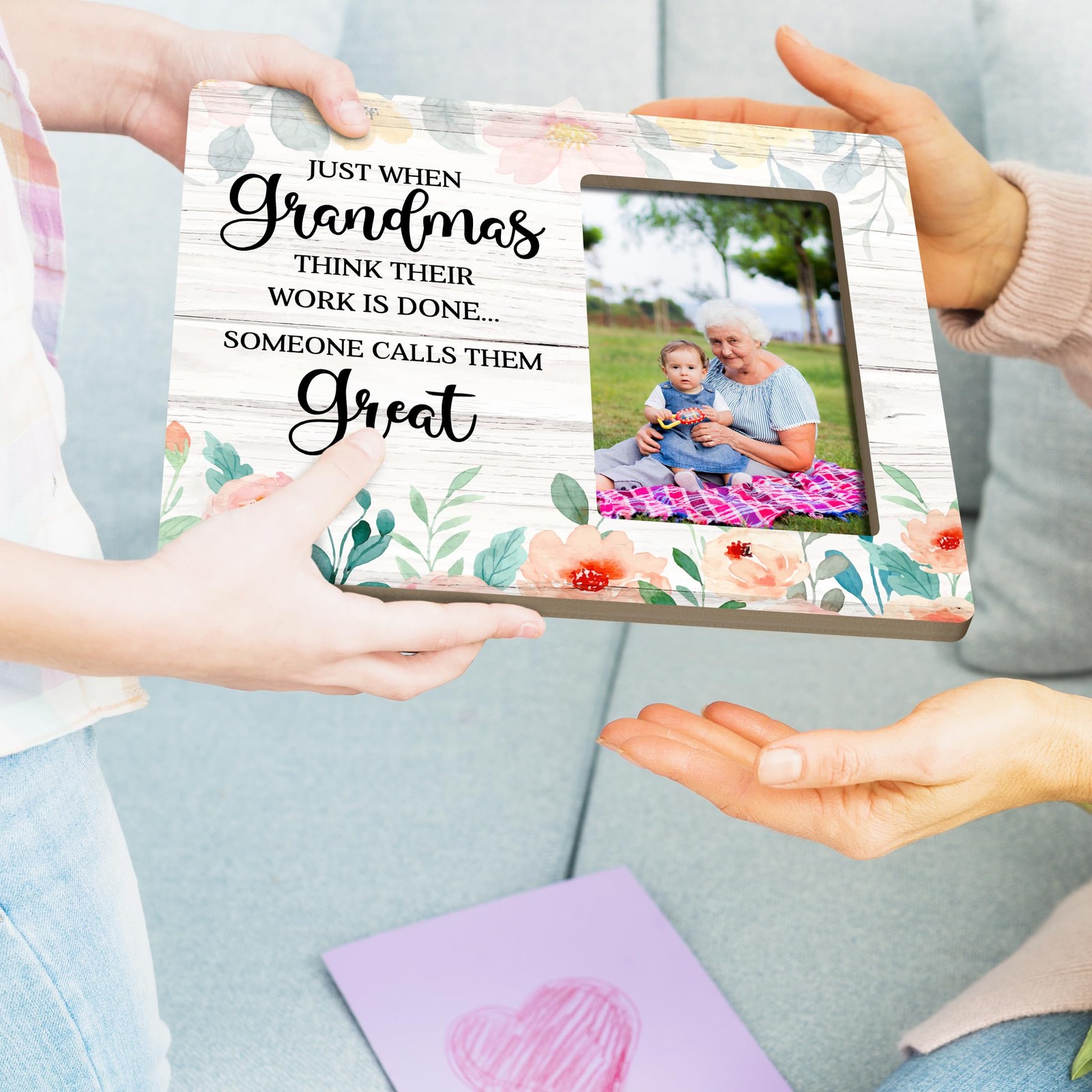 Baby Announcement Picture Frame Pregnancy Gifts Grandma Wooden 4×6 Inch Photo