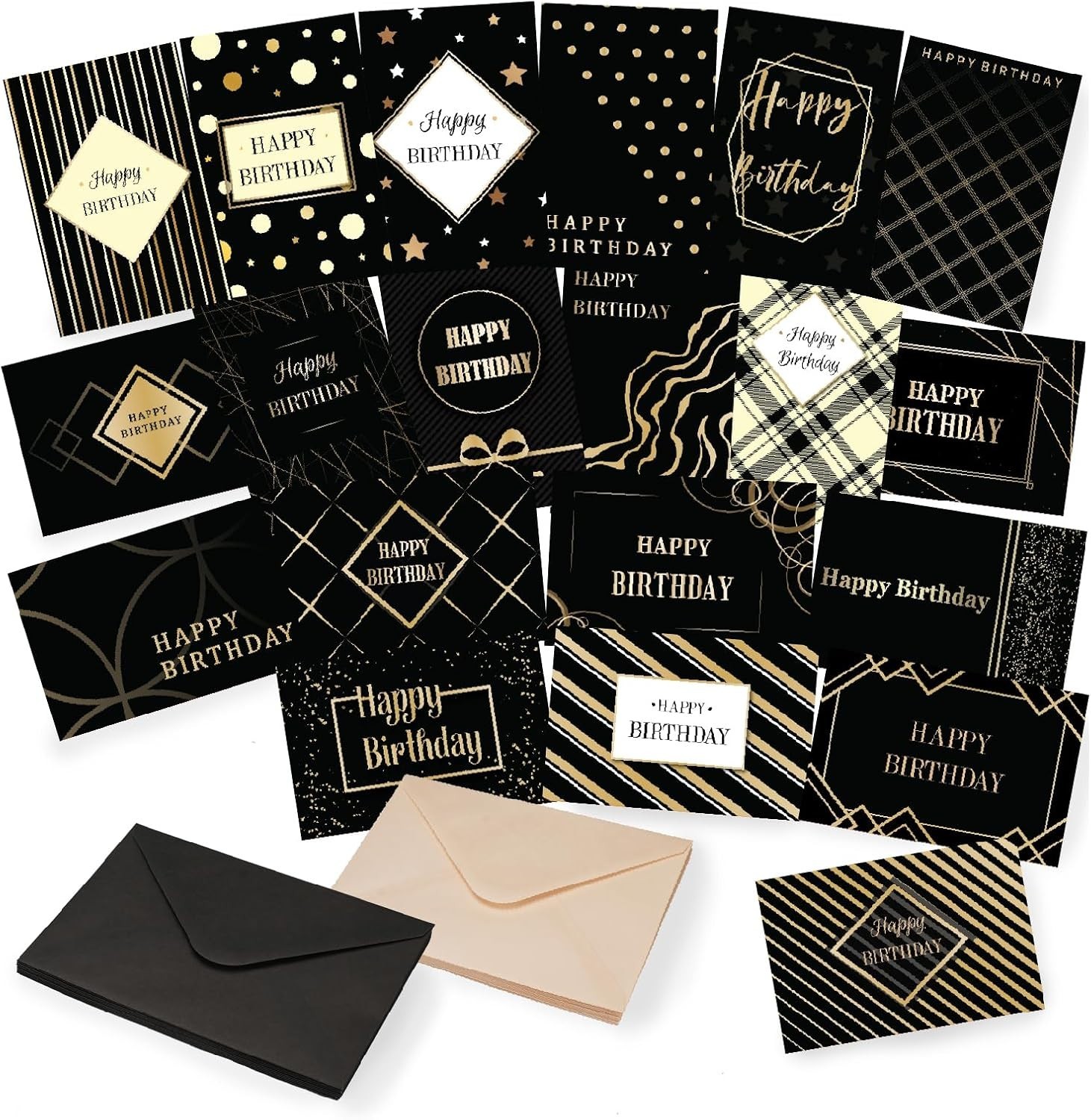 20 Beautiful Black with Gold Foil Birthday Cards – Perfect Gift for Everyone