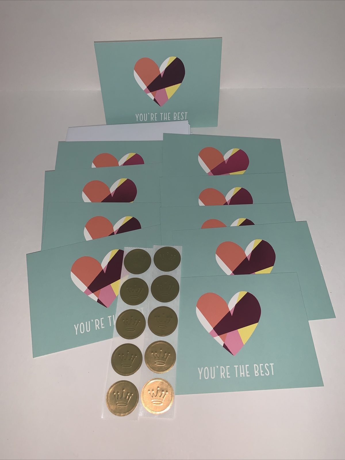 (10) Hallmark Blank Note Card: Teal/Pink Heart You’re The Best Just Because Love