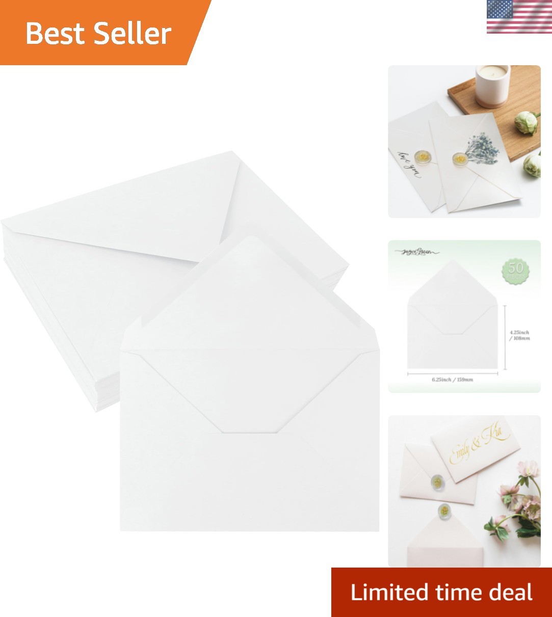 Secure 50 Pack 4×6 Self-Sealing Envelopes for Weddings and Special Occasions