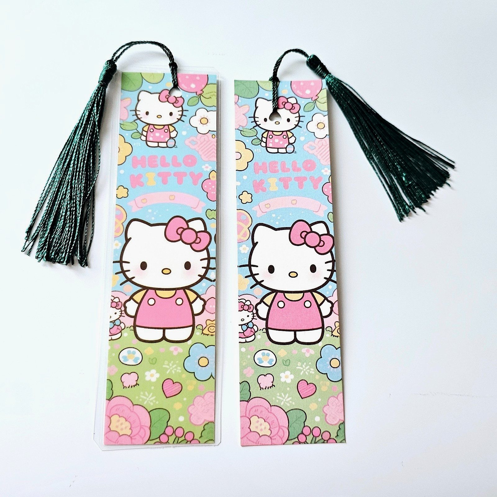 Hello Kitty Bookmark, Cartoon Kawaii, Dark Green Tassel, Anime Readers