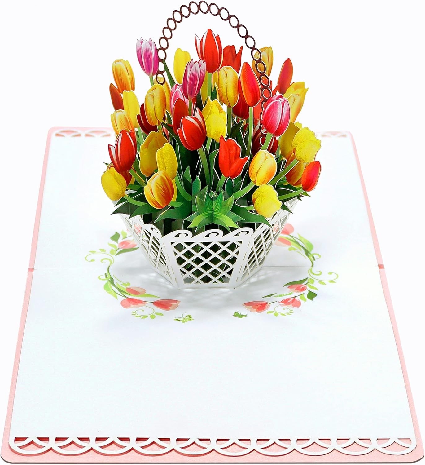 Traditional 6x6in Mother’s Day Card with 3D Tulip Basket – Eco-Friendly Elegance