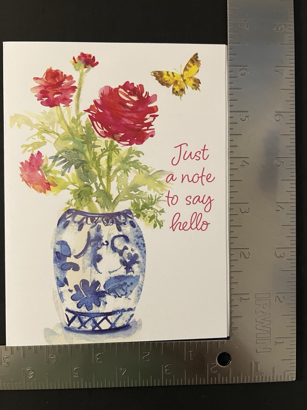 Floral Vase “Just a Note to Say Hello” BLANK Card w/Env/Gift Tag/Seal/Stamp BN