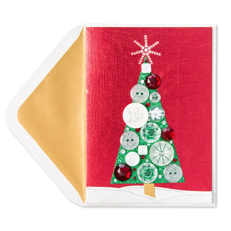 PAPYRUS HOLIDAY • Pearl & Button Tree Christmas Card – MSRP $12.95