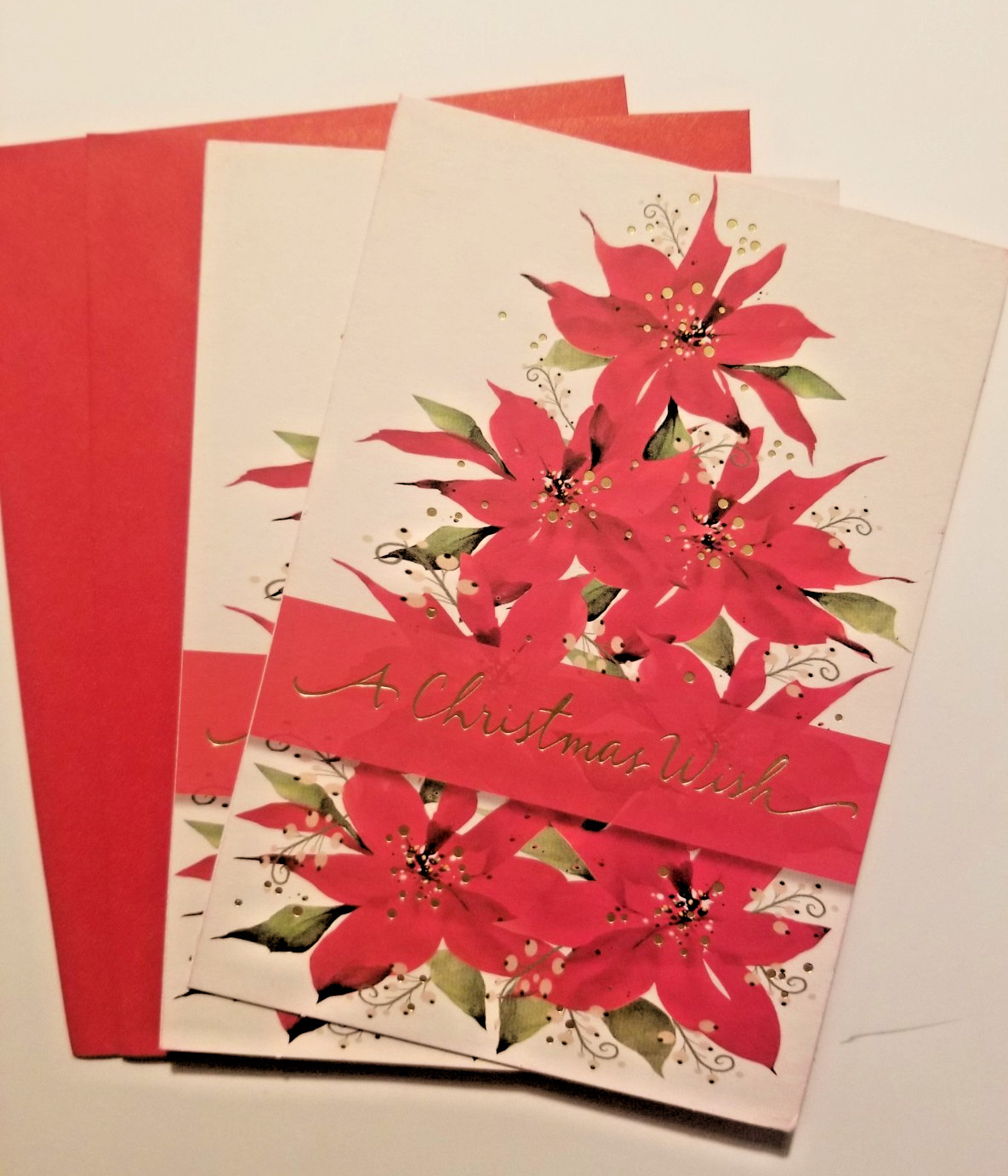 A Christmas Wish Greeting Cards Poinsettias Foil Accents Hallmark Set of 2