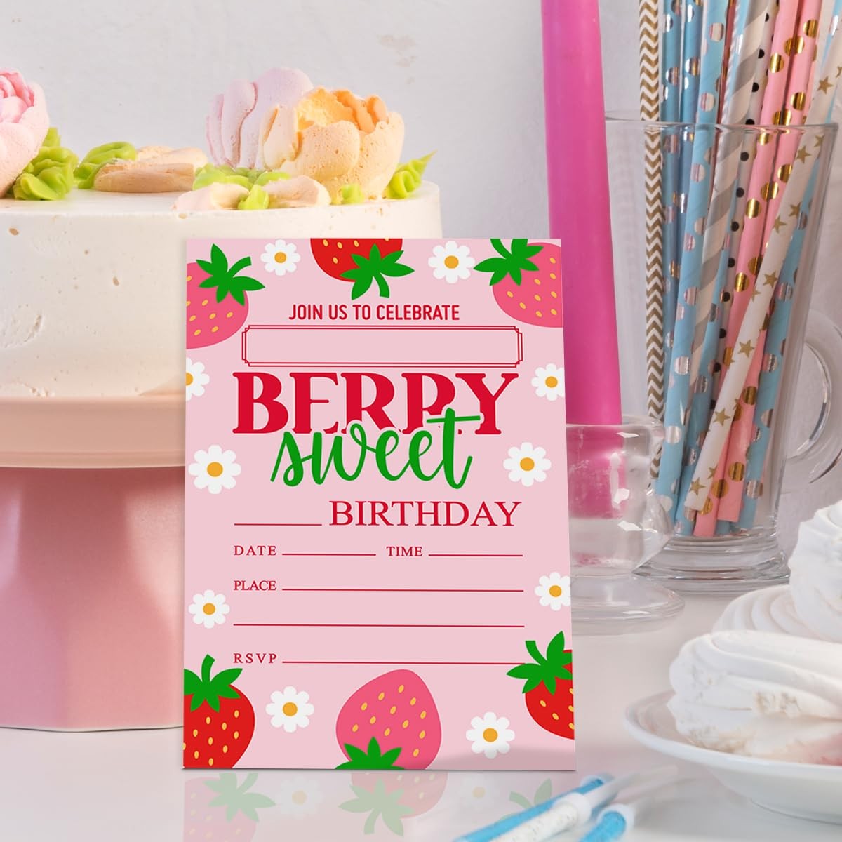 20 PCS Berry Sweet Birthday Party Invitation Cards With Envelopes Girls
