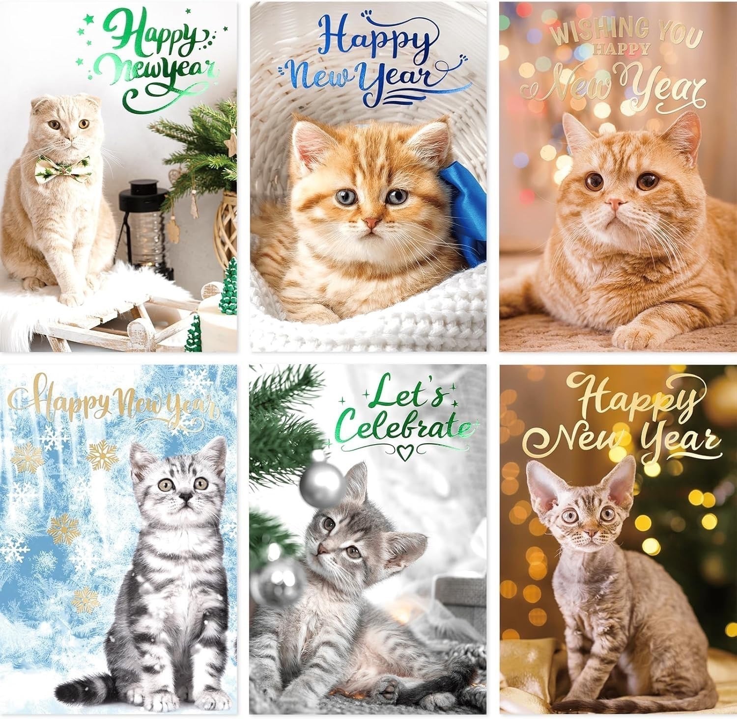 6 Happy New Year greeting cards 4” x 6” Blank on the Inside/ENVELOPE/STICKERS