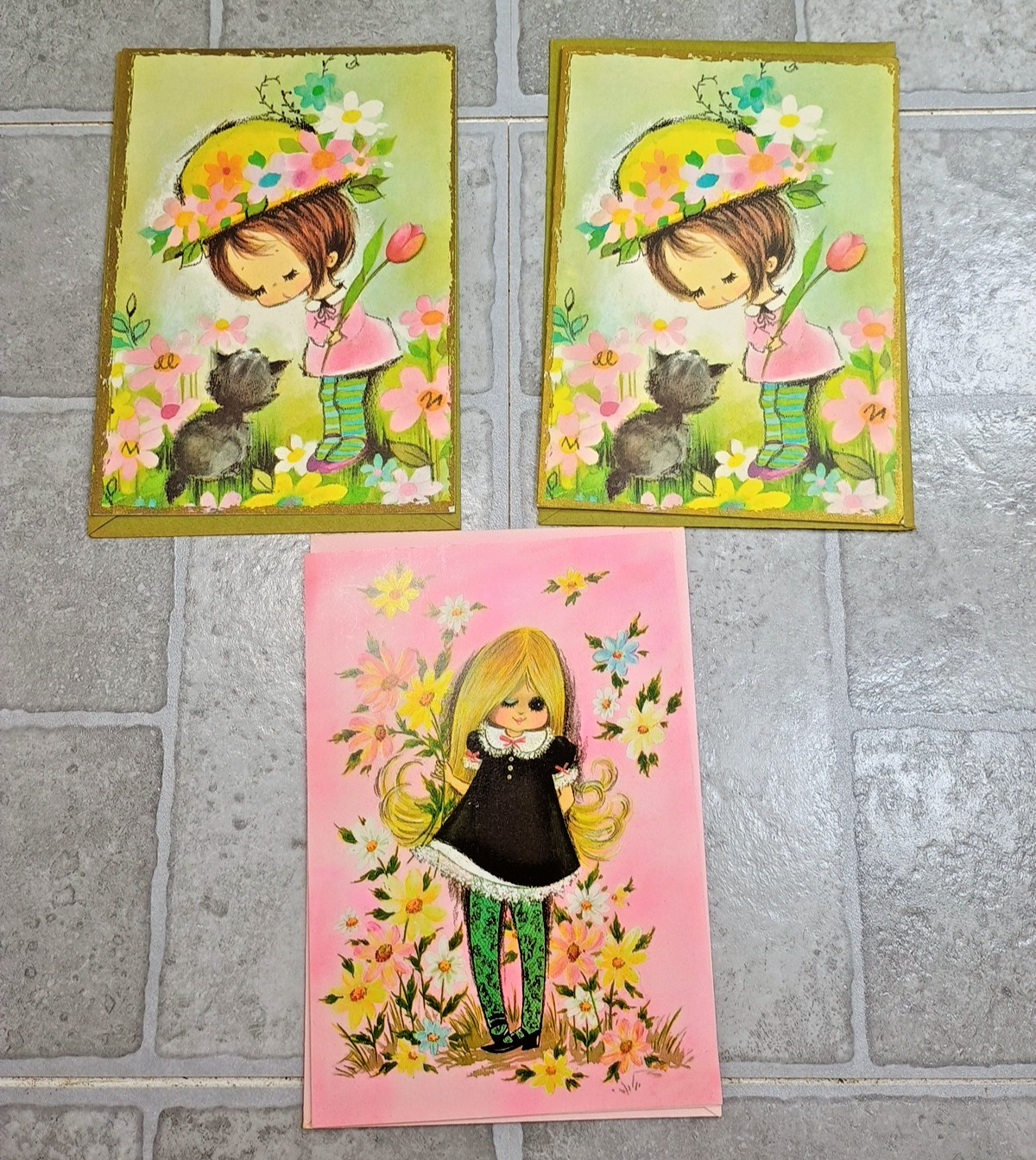 Lot of 3 Vintage Pastel Pleasures GJC Greeting Cards Mod 1969-1971