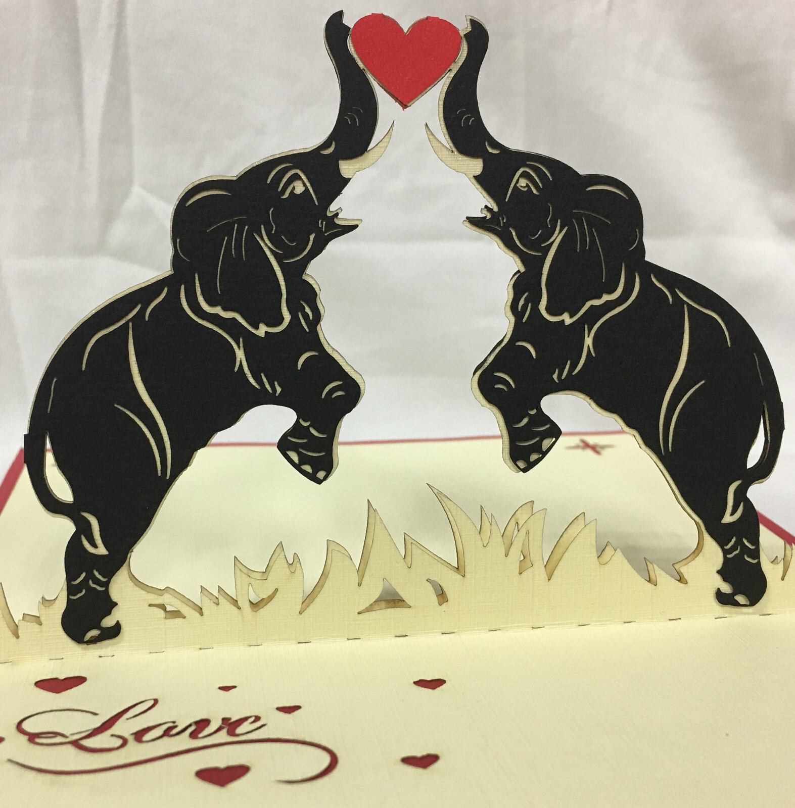 3D Pop-Up Greeting Card Handcrafted Elephants Love Heart Wedding Aniversery