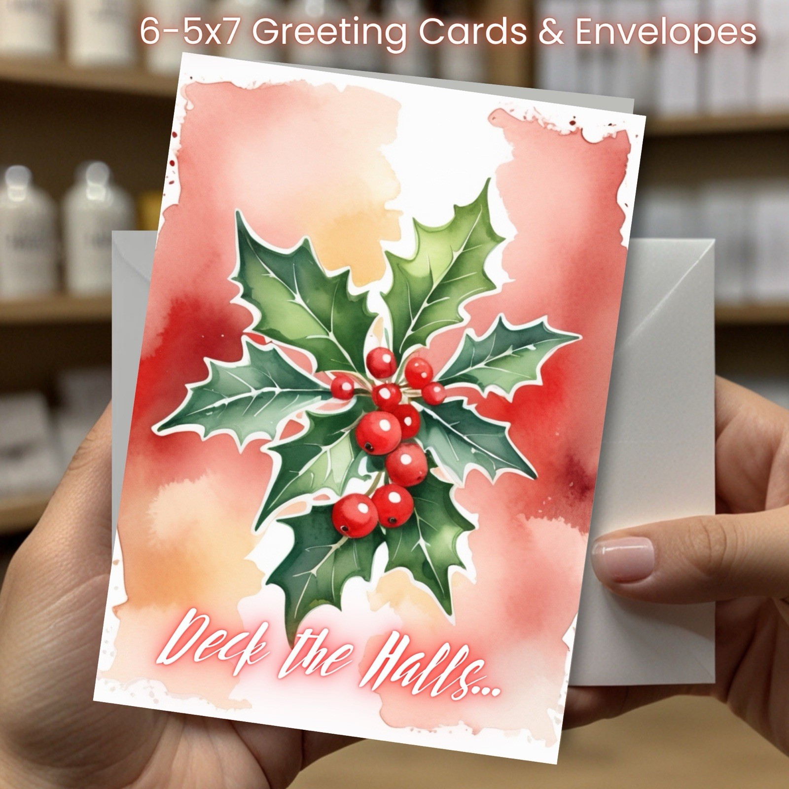 Christmas Greeting Cards w/ Envelope – Set of 6 -5×7 Cards & Envelopes L#025
