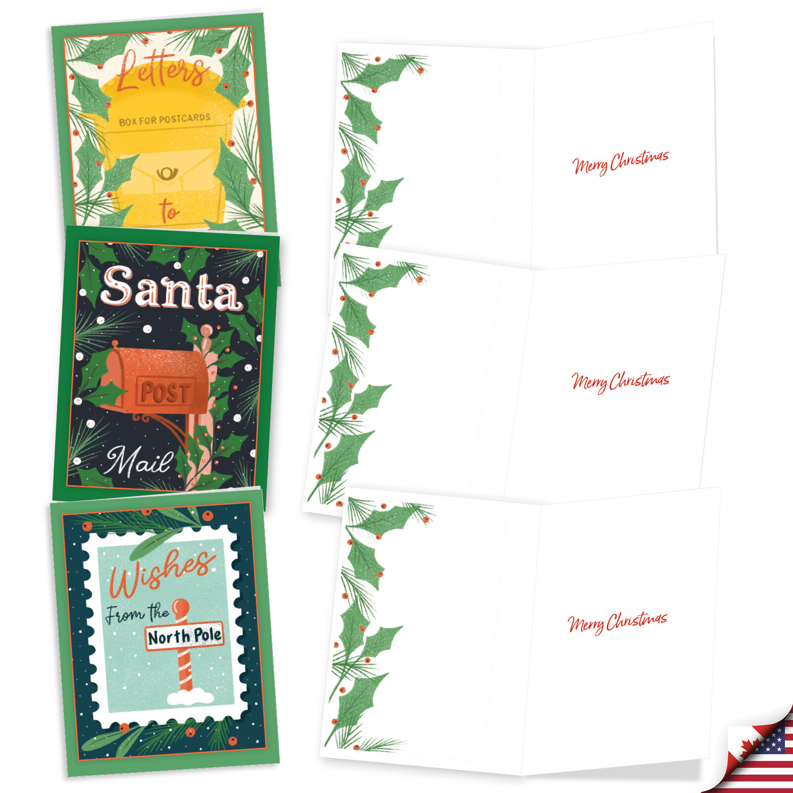 20 Assorted Christmas Notes w/ Envelopes (10 Designs, 2 Each) Holiday Mail