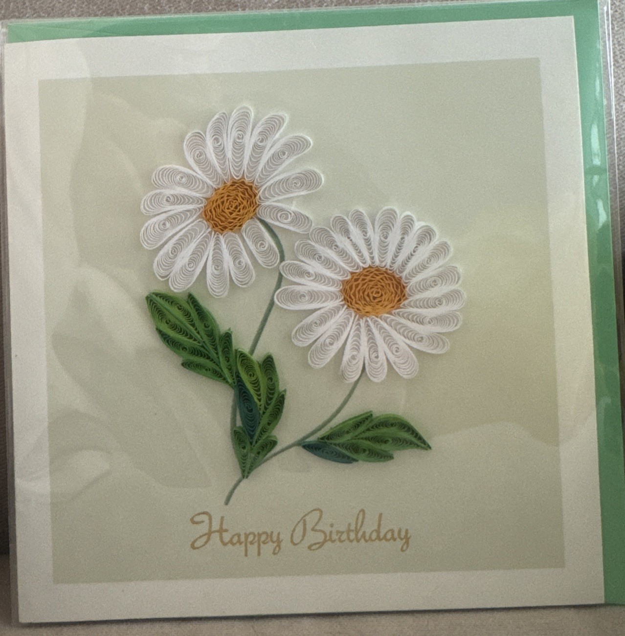 Quilling Card Quilled – Happy Birthday -￼Chamomile Card W/Green Envelope