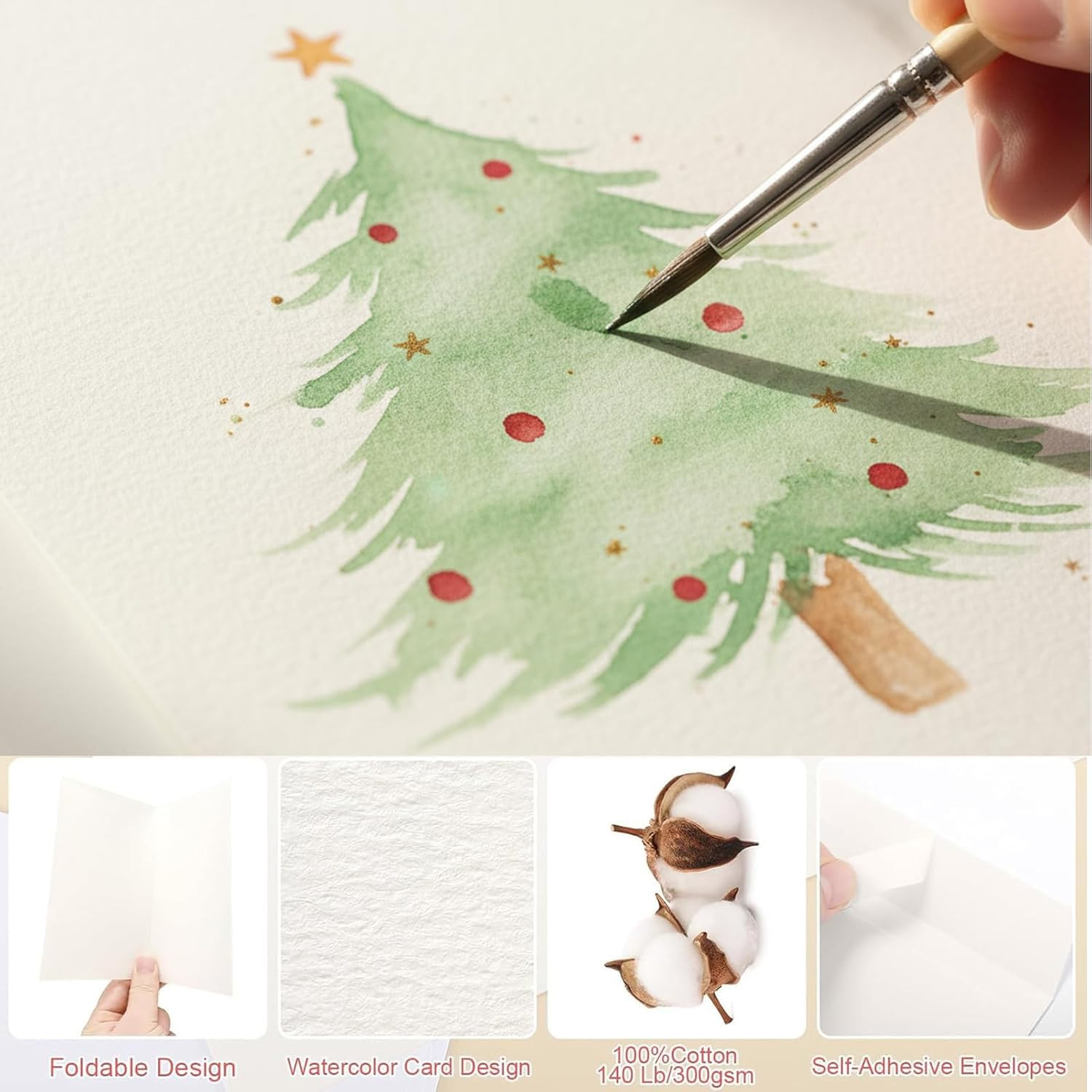 60 Set Watercolor Cards with Envelopes, 140Lb/300Gsm Cotton Heavyweight
