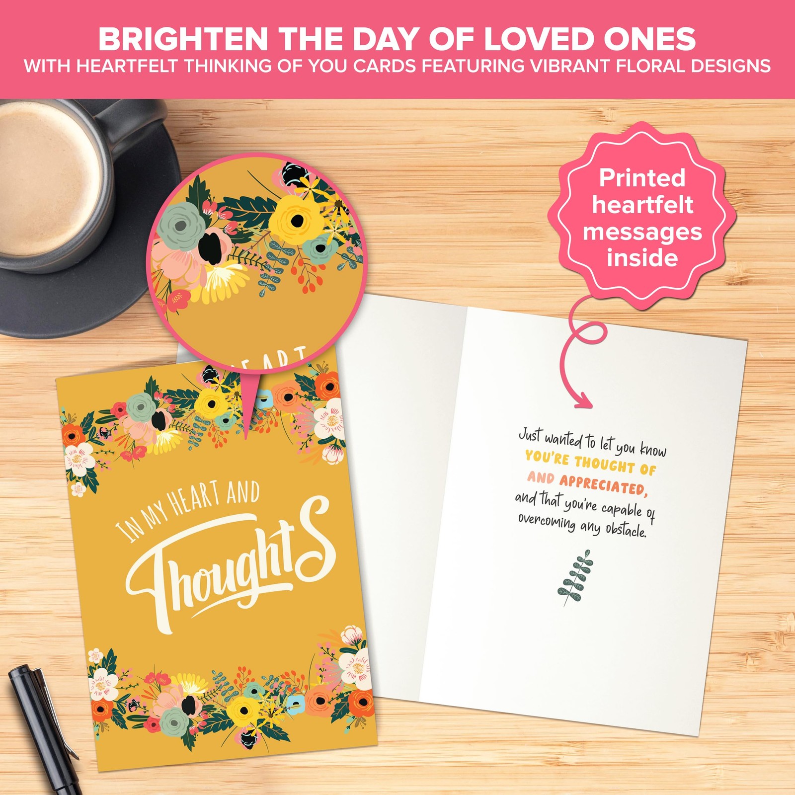 Decorably 24 Pack 6x4in Floral 6×4 inches, Encouragement Cards