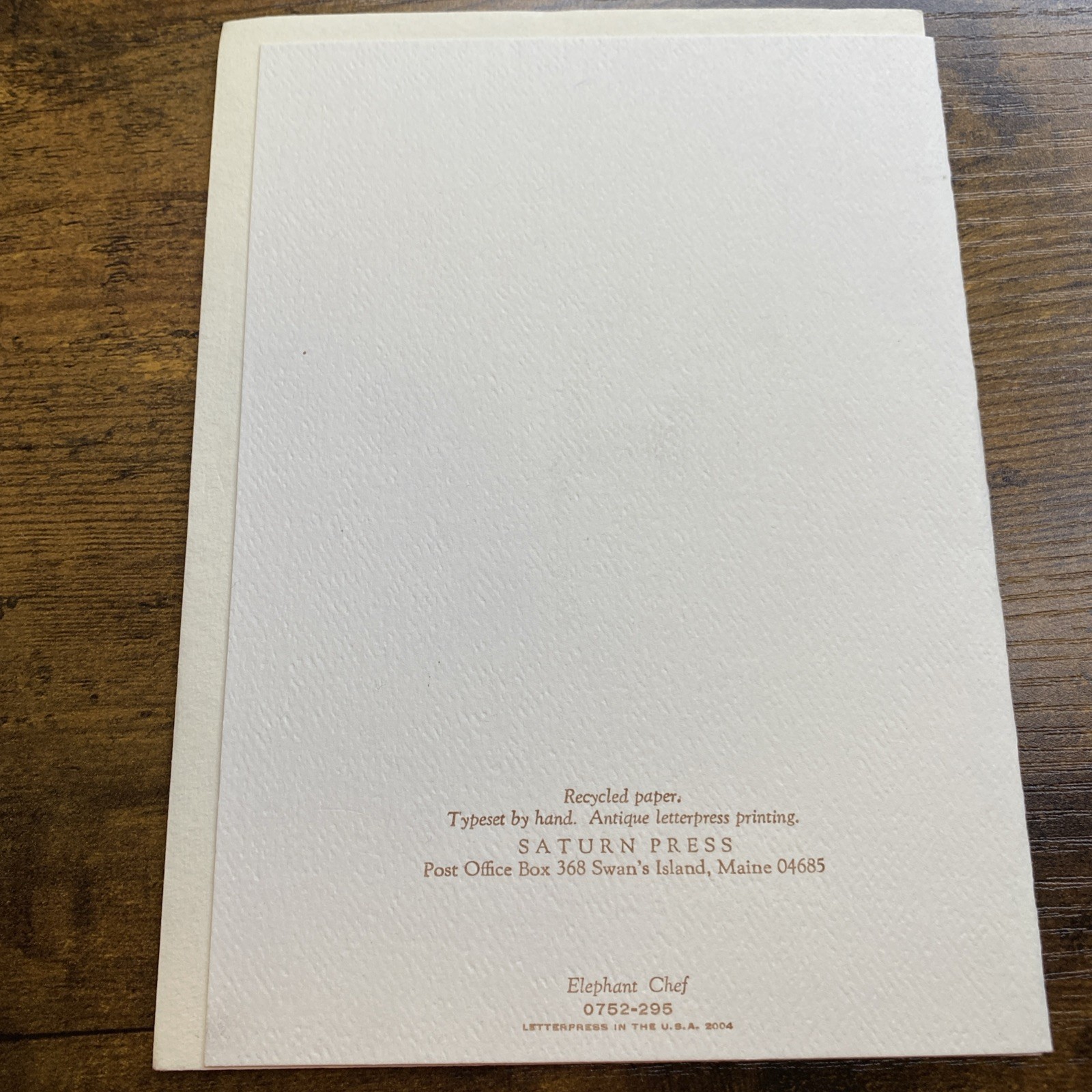 Saturn Press Maine Typeset Greeting Card New Blank Envelope Elephant Chef Cook
