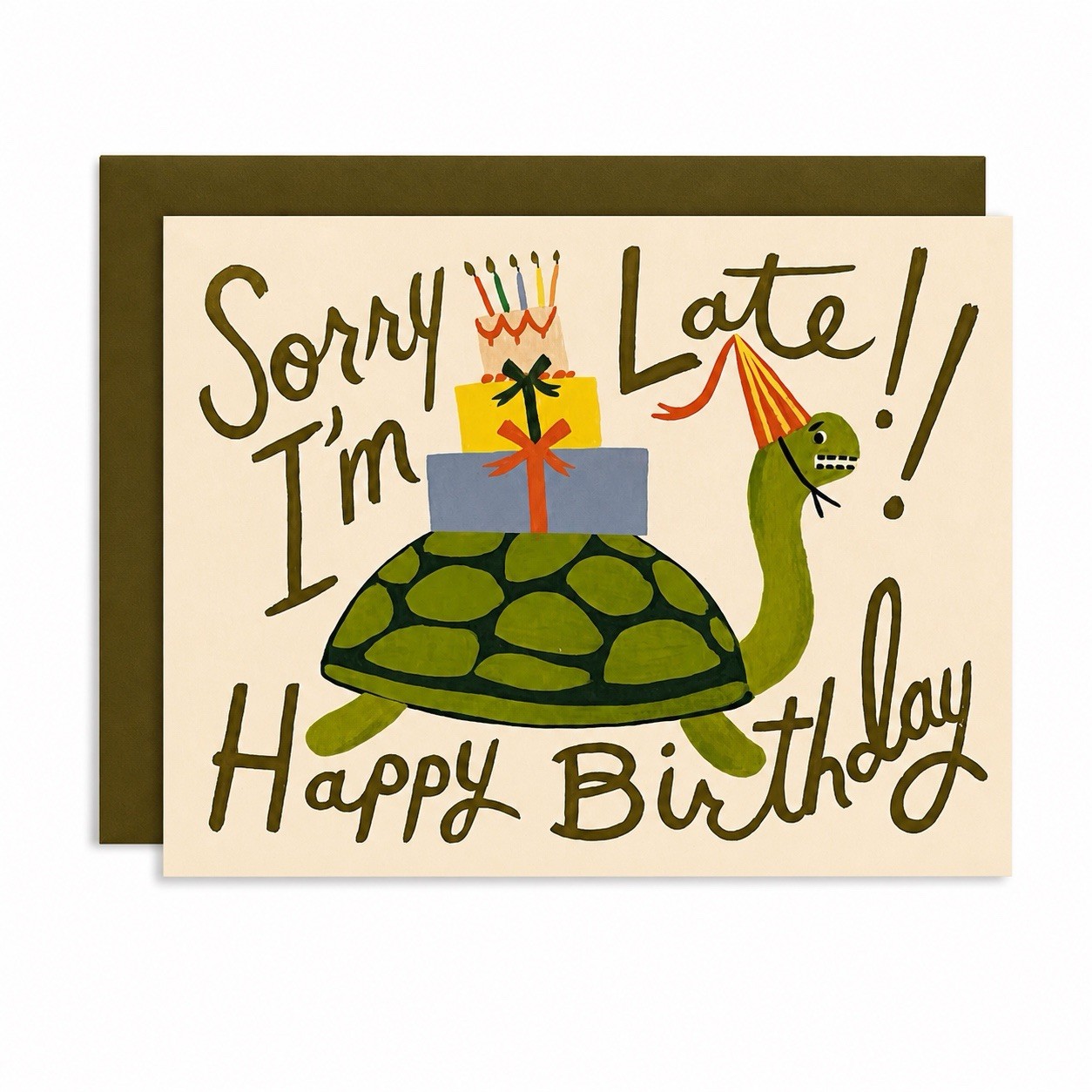 RIFLE PAPER CO I’m Late Turtle Belated Birthday Card, Blank A2 Card & Envelope