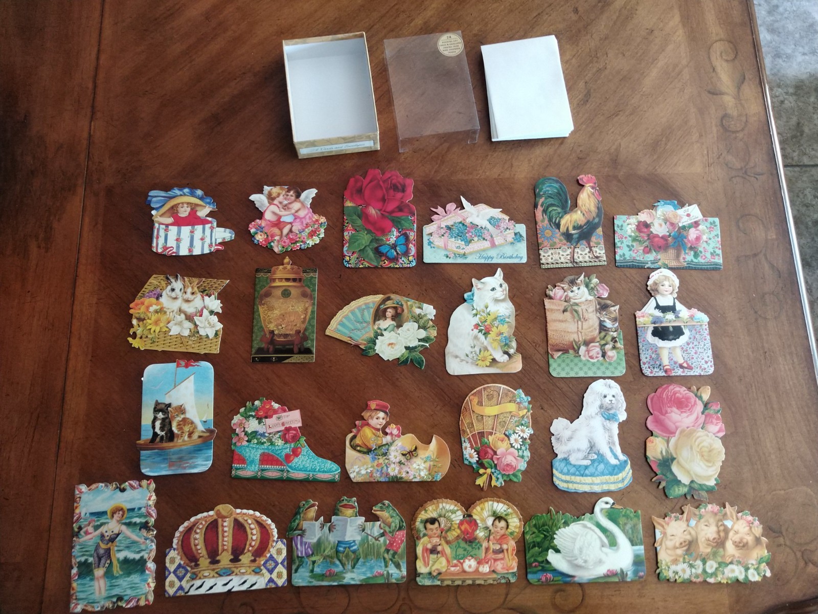 Punch Studio 24 Assorted Gift Cards & Envelopes Cats Dogs Frogs Angel Children +