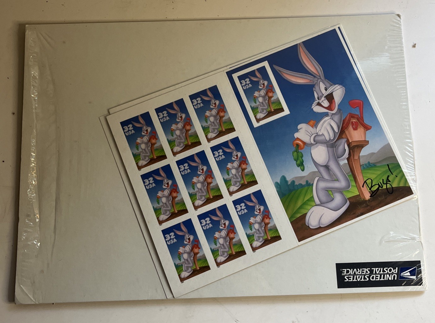 Pane of 10 Mint BUGS BUNNY STAMPS: Easter Bunny with a Carrot, For Easter Cards