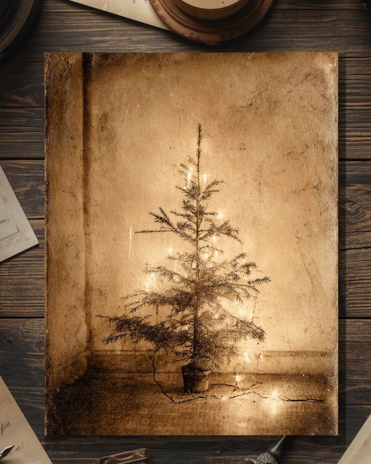 Vintage Victorian Christmas Tree Card Gothic Holiday Art Antique Style
