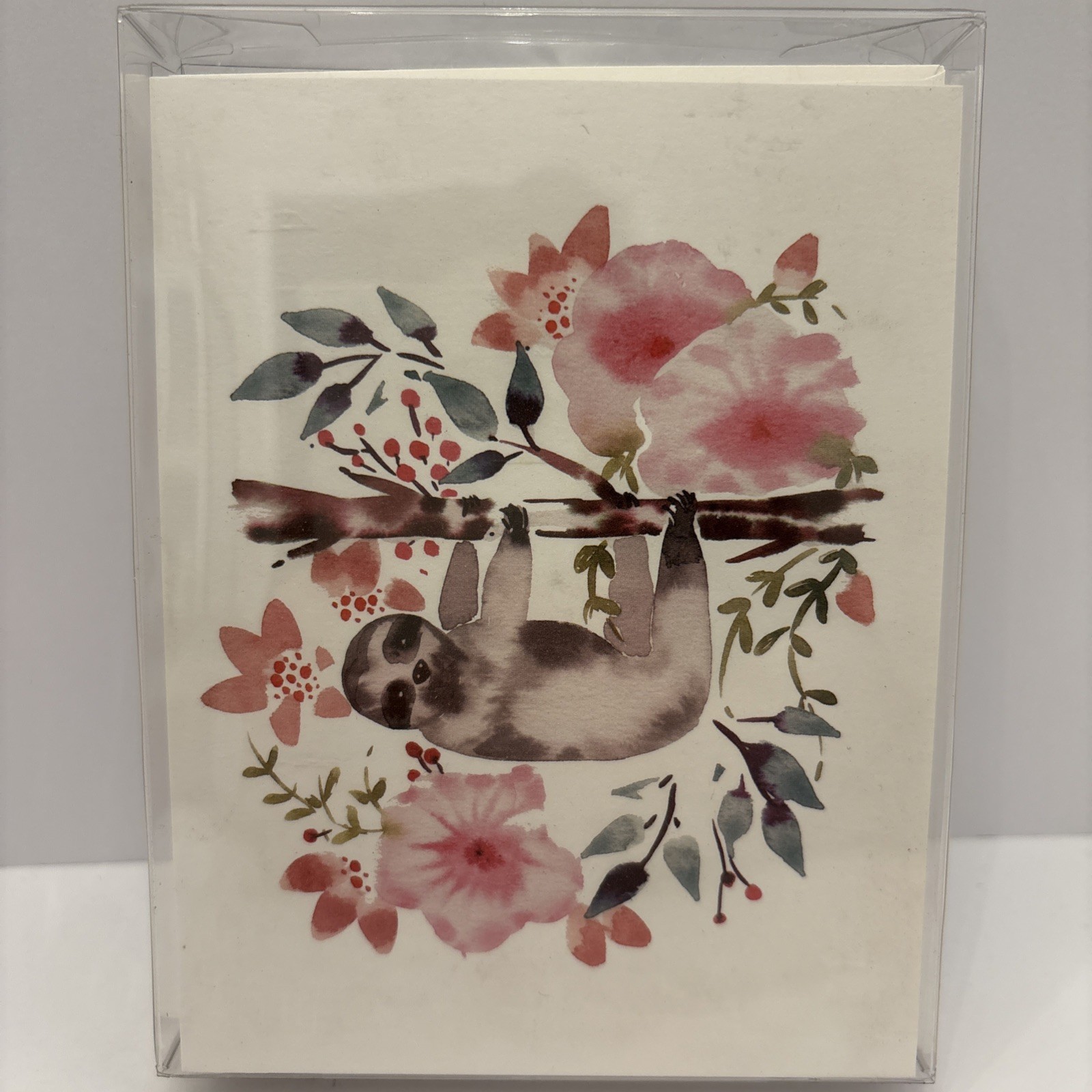 Paper Destiny Sloth Floral Blank Note Cards Boxed Set 12 Cards & Envelopes