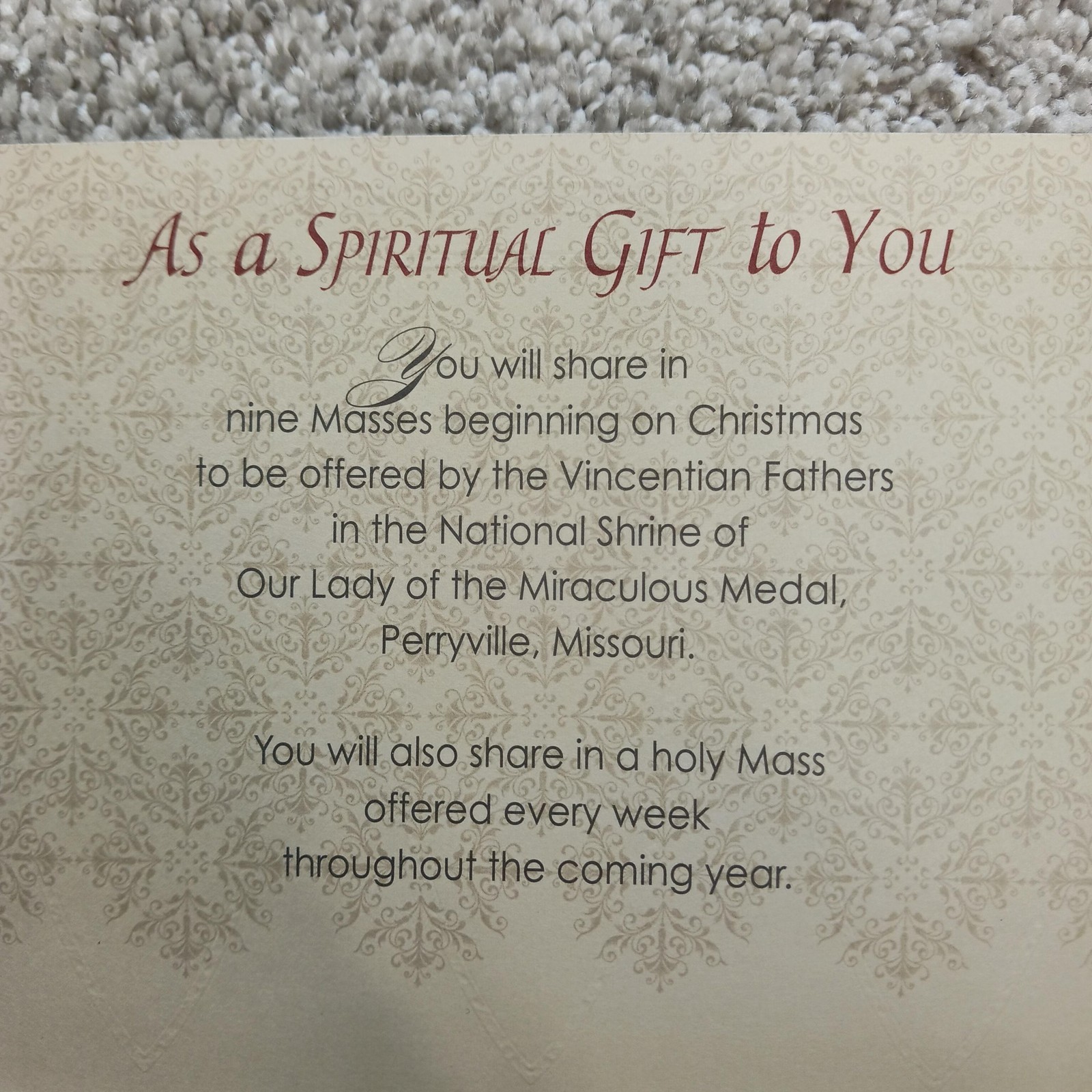 Association Of The Miraculous Medal Christmas Card Nativity Beige Metallic