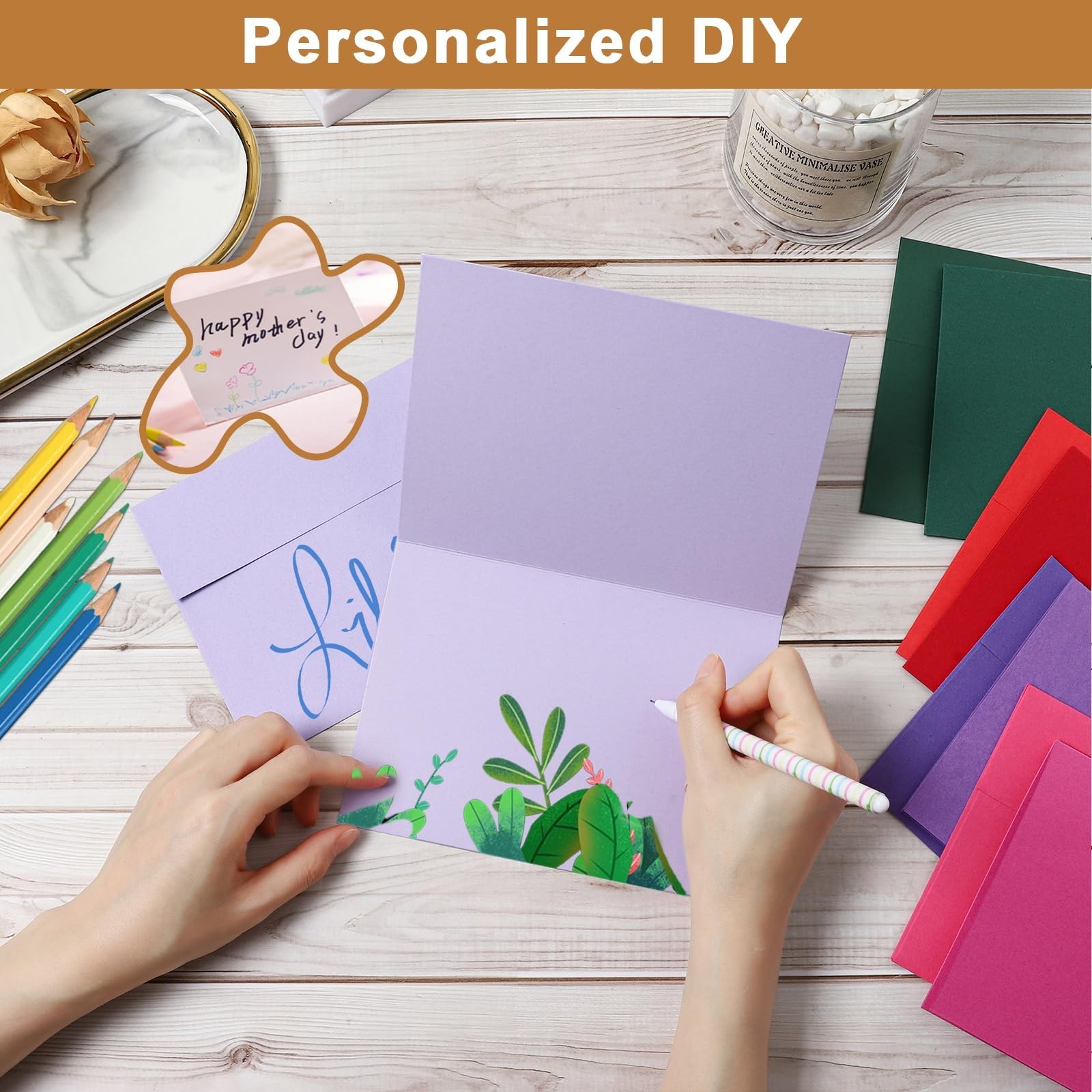 100 Pack Assorted Color Blank Note Cards & Envelopes 4×6 Heavyweight for DIY Inv