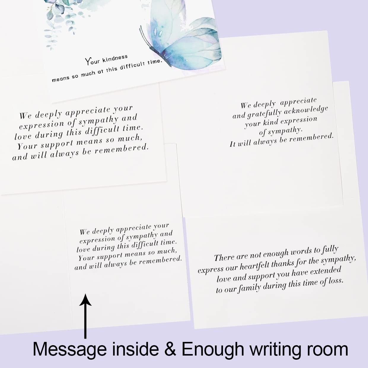 Sympathy Thank You Cards 50 Pack, Bereavement Cards with Stickers, White