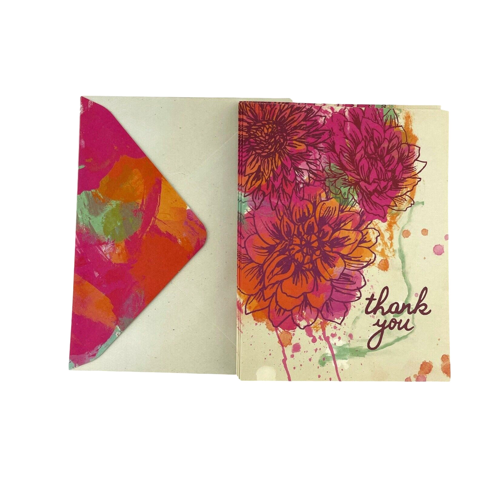 Compendium Thank You Cards Modern Floral Deep Pink Orange Dahlia Soy Ink