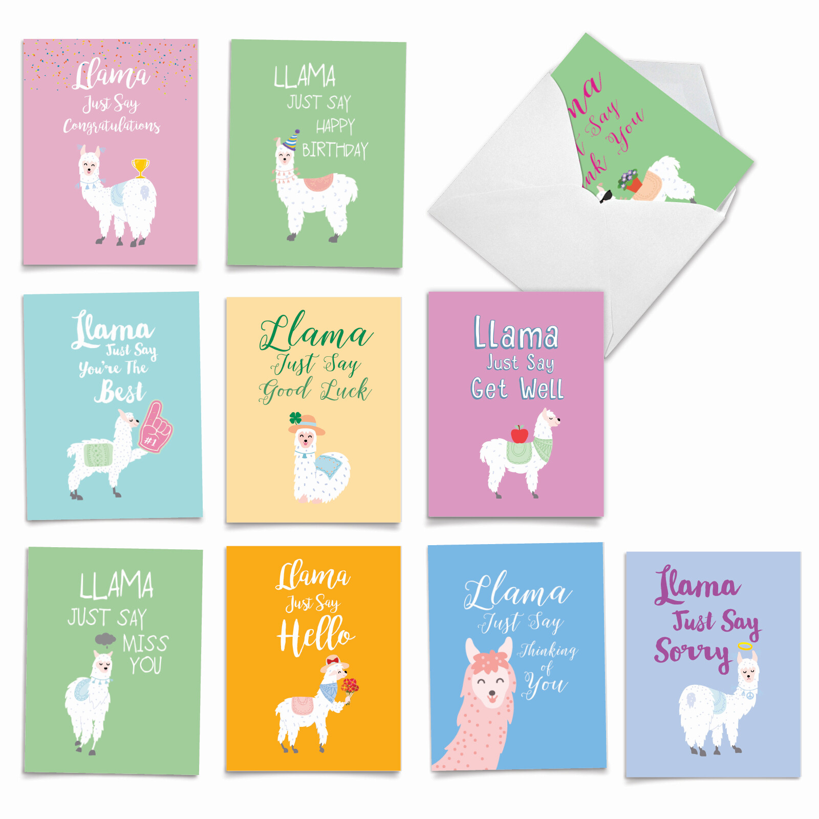 10 Mixed Occasions Cards Assorted – Llama Just Say AM6445XXG-B1x10