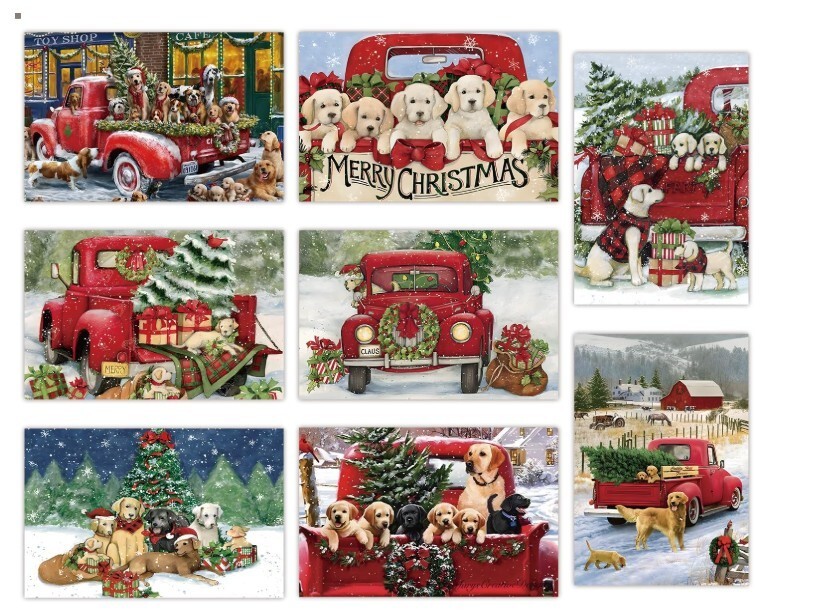Christmas Cards Dog Red Truck Pet Lovers Card Blank Inside NEW 24 4” X 6”