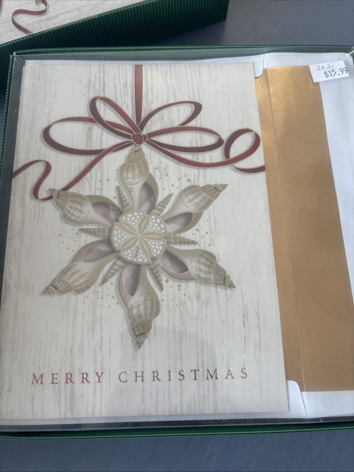 2pk Holiday Collection Holiday Cards, Red,Gold Shell Ornament 36 Cards/Envelopes