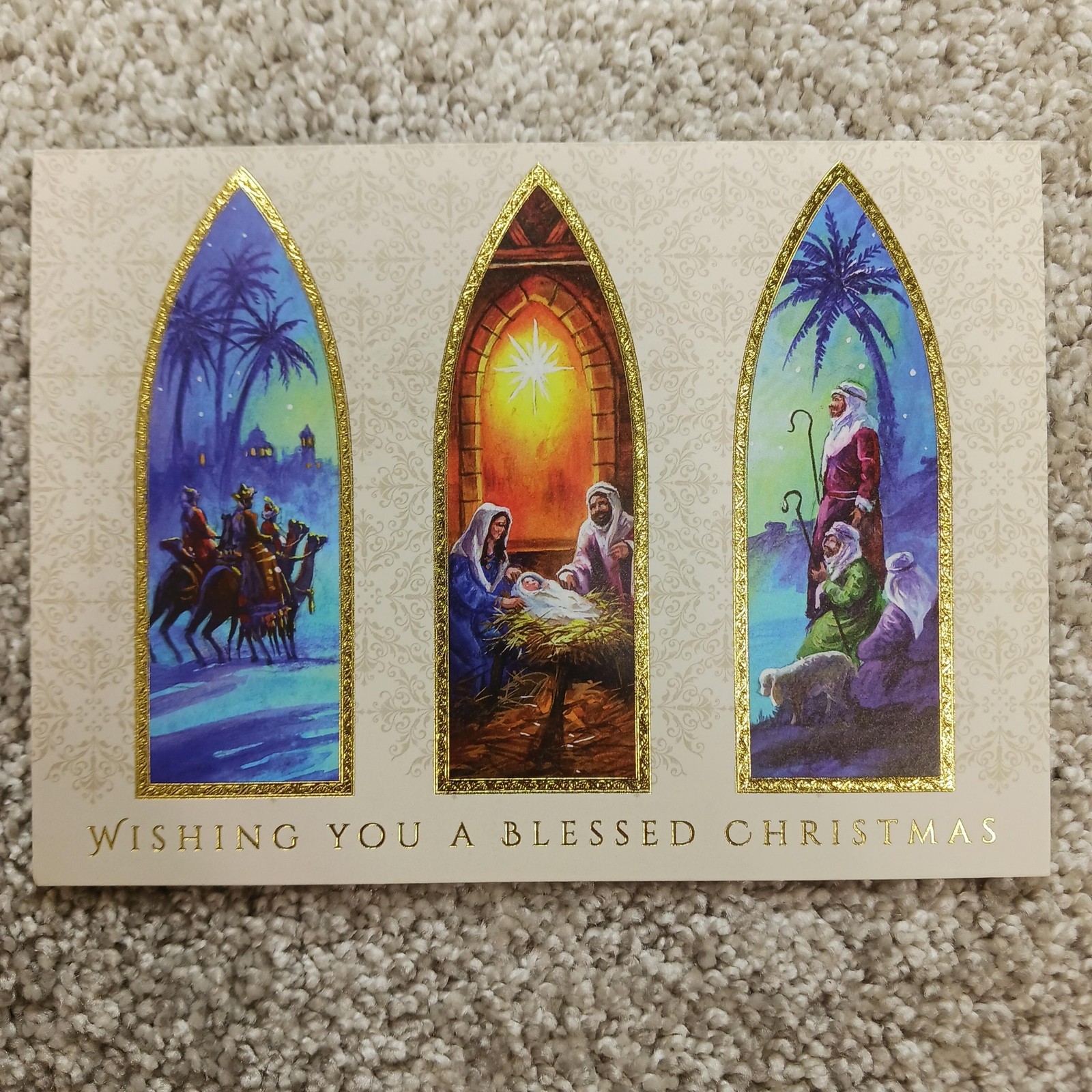 Association Of The Miraculous Medal Christmas Card Nativity Beige Metallic