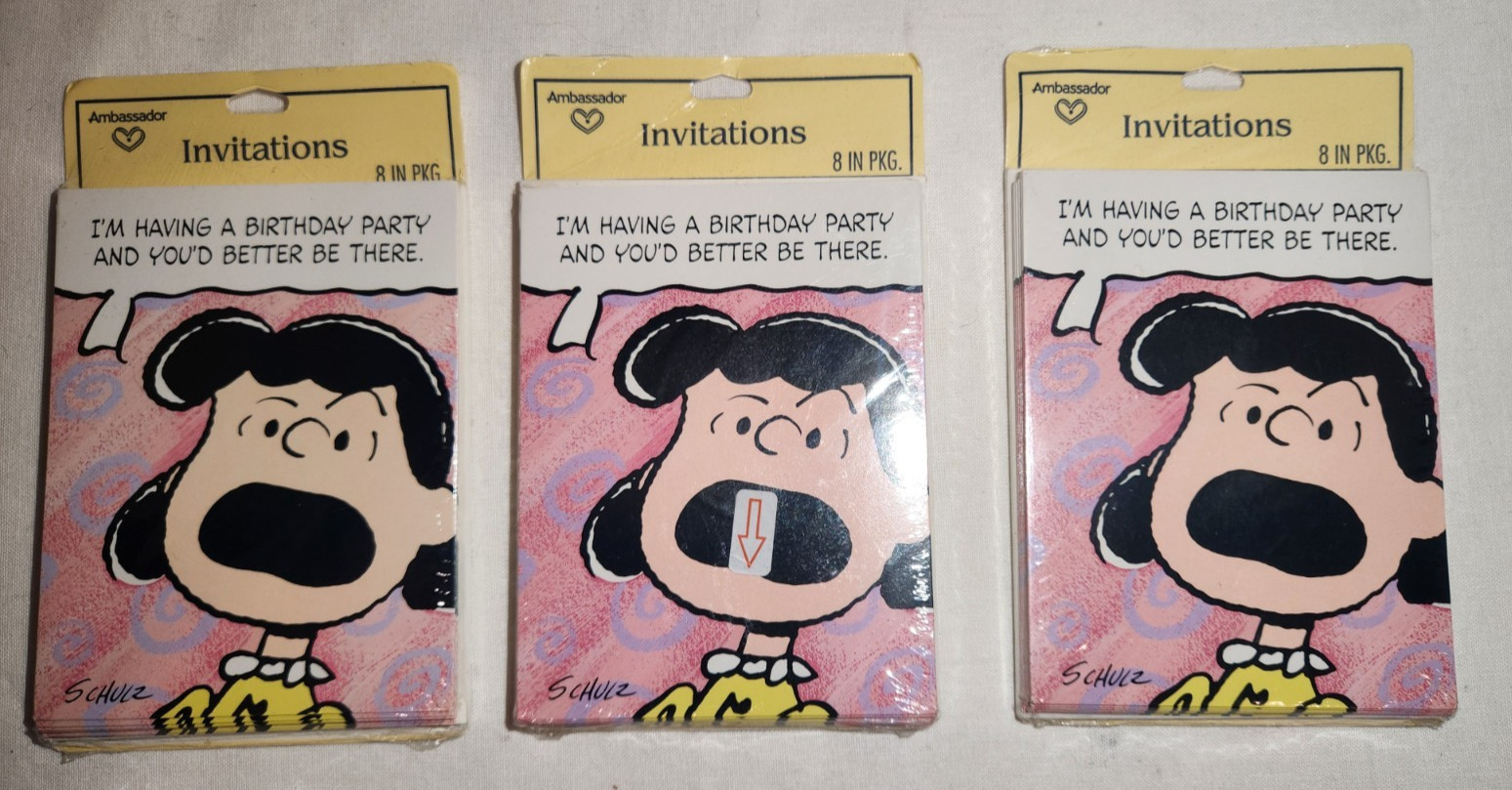 Vintage Peanuts Lucy Birthday Invitations (3) 8 Packs New Sealed Hallmark 1952