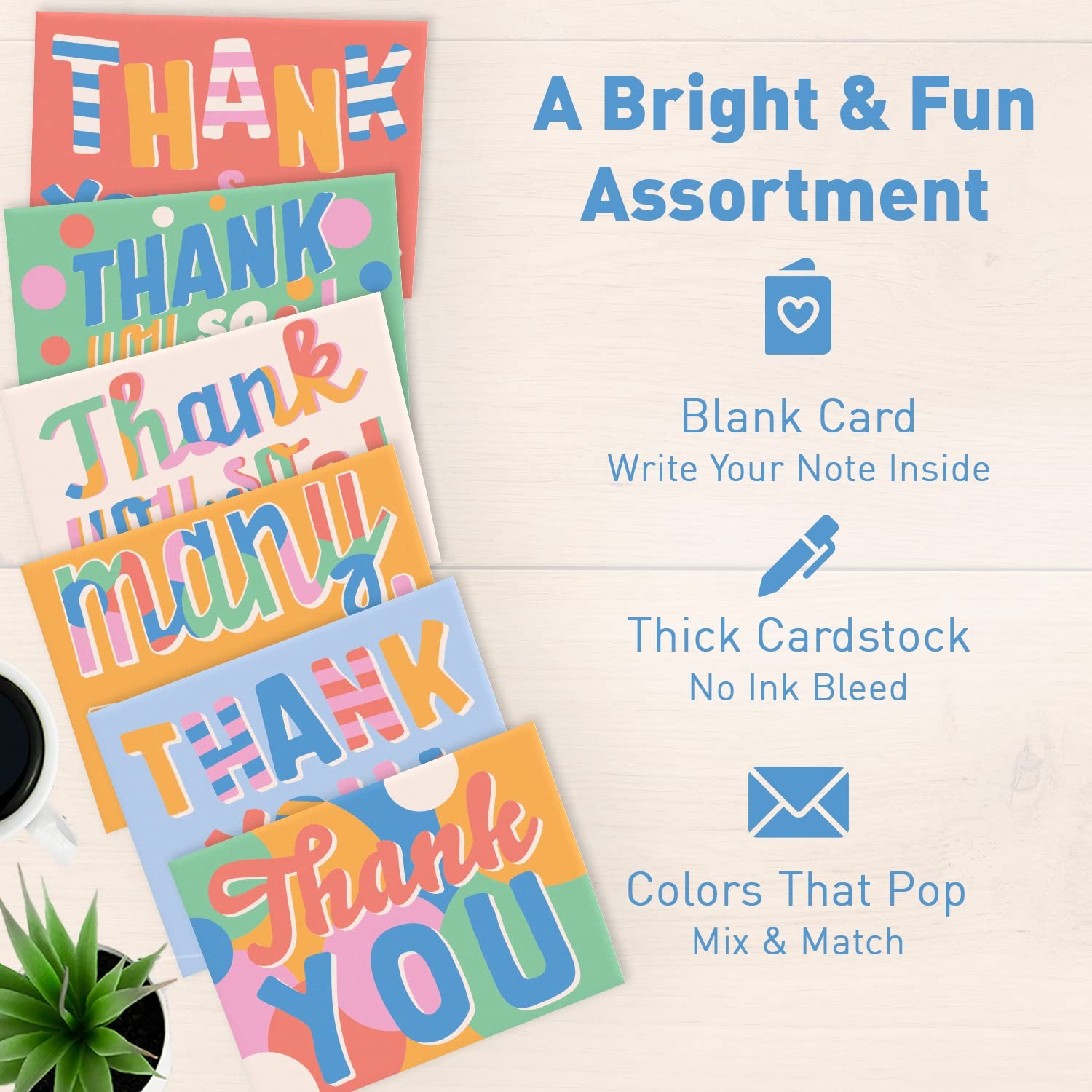 Blank Thank You Cards with Envelopes, 24 Pack, Gitude Notes, Colorful