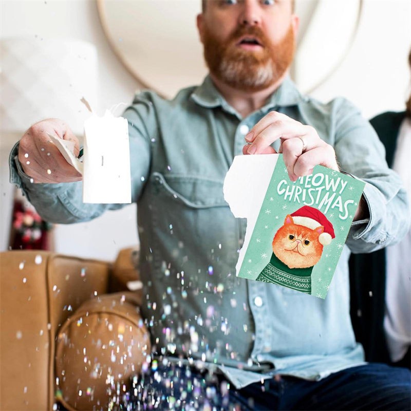 Endless Musical Greeting Card Meowy Christmas With Glitter Bomb 1/2PCS TL