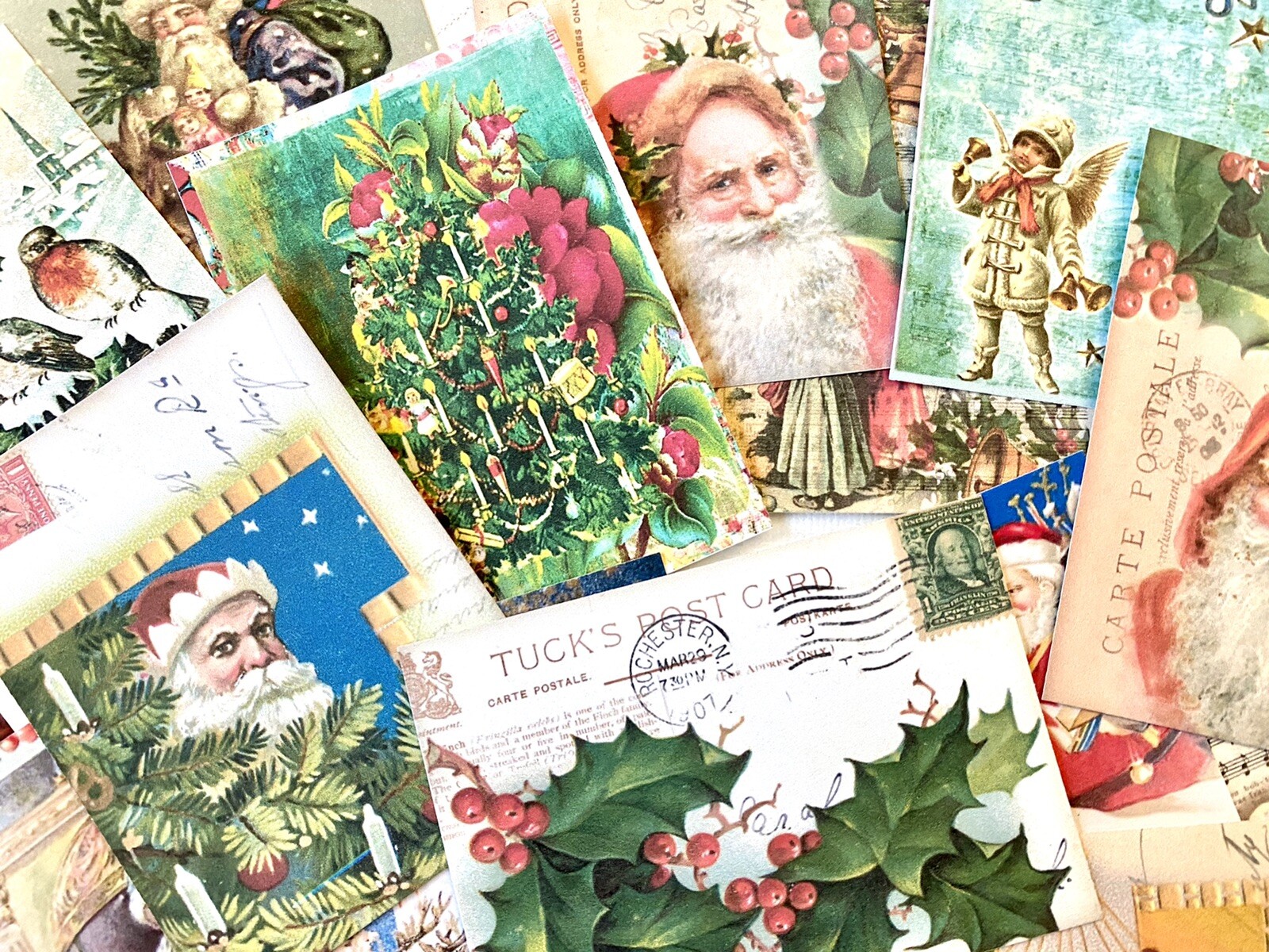 Christmas Card Prints Lot Of 50+ Vintage Xmas Cards Tags Christmas Decor #CL50