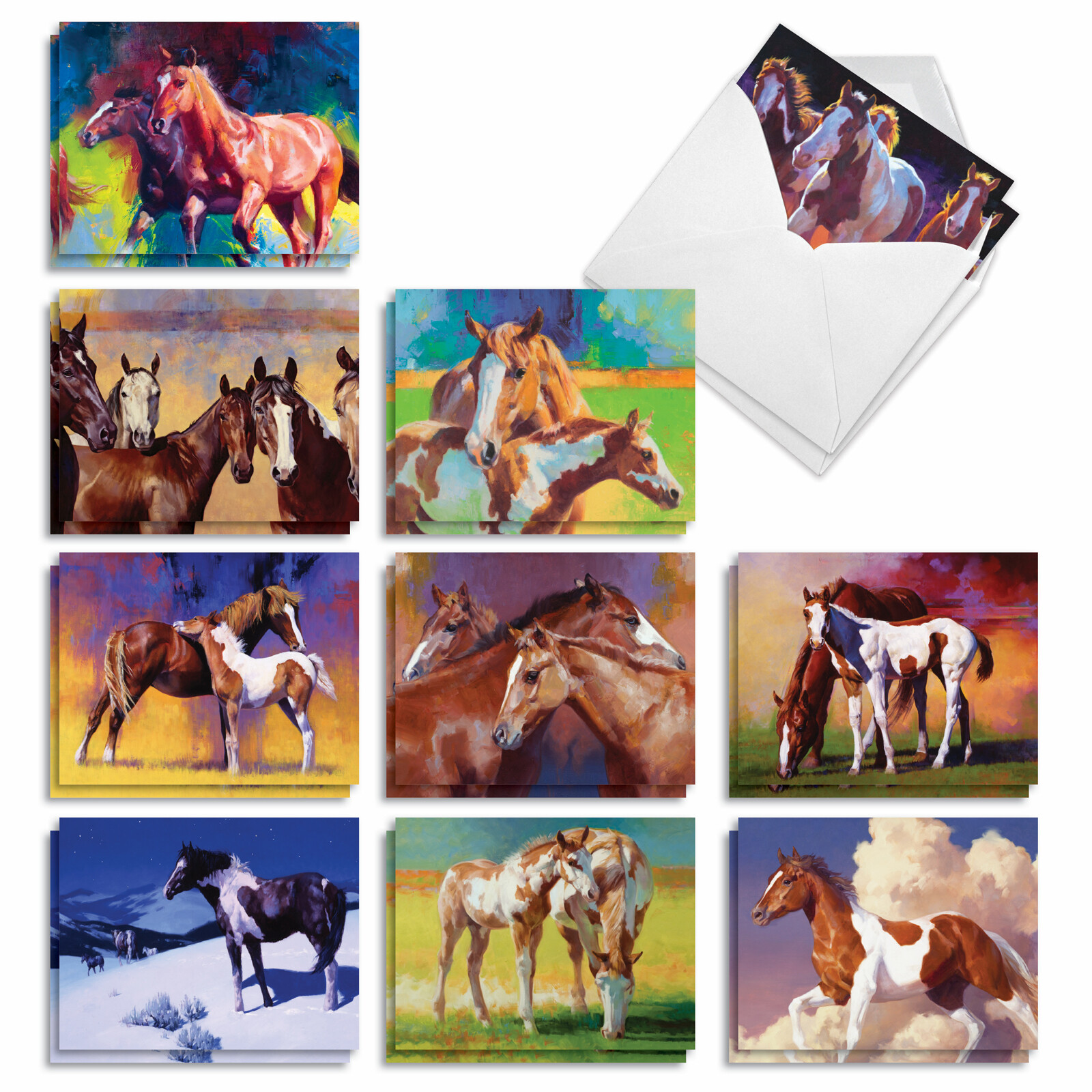 20 Blank Note Cards 4×5.12″ w/ Envelopes (10 Designs,2 Each) Wild Horses