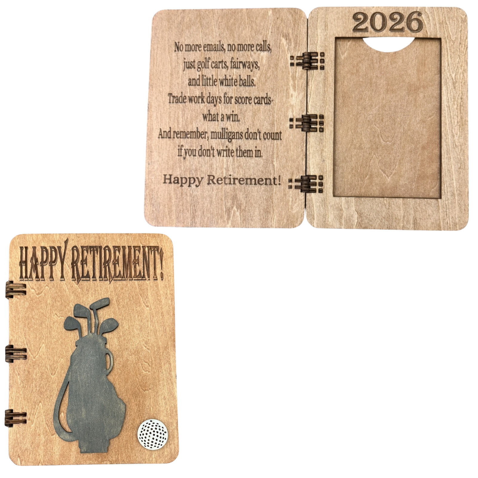 Wooden Retirement Greeting Card 4×6 Picture Frame, Golf Themed, Retirement Gift