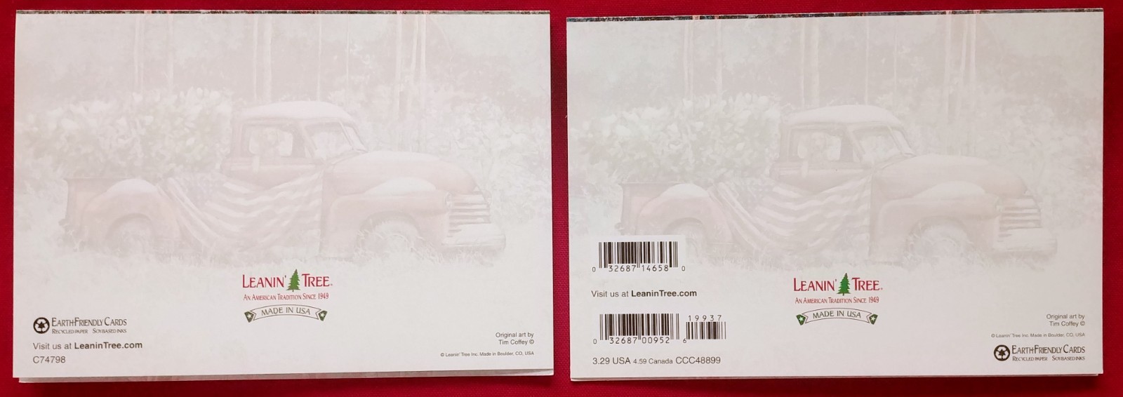 “Doggie American Style”, (2) Leanin Tree Christmas Cards, New With (2) Envelopes