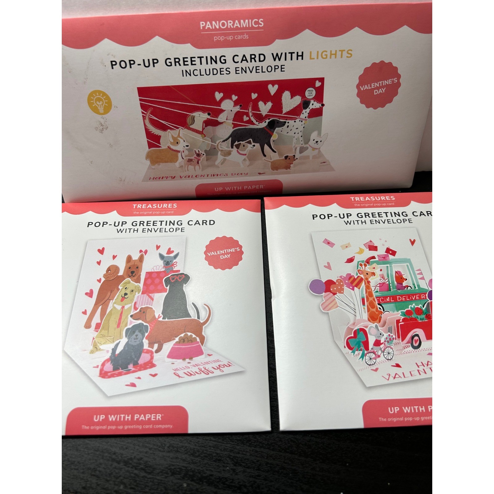 Up With Paper Pop-Up Greeting Cards 3ct Valentine’s Day Multicolor Good Dogs