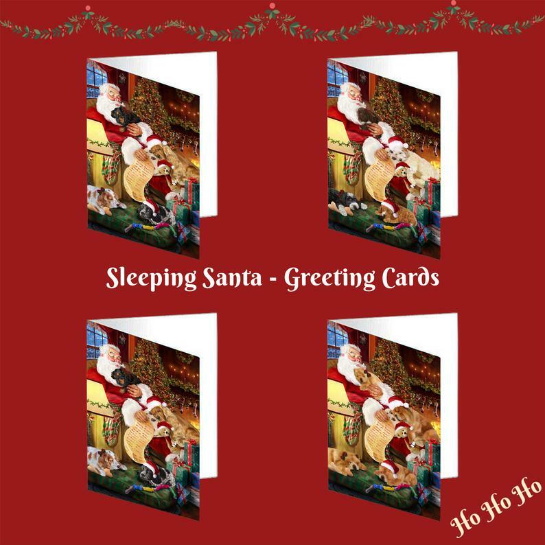 Christmas Santa Sleeping with Gifts Dogs Cats Greeting Invitation Card