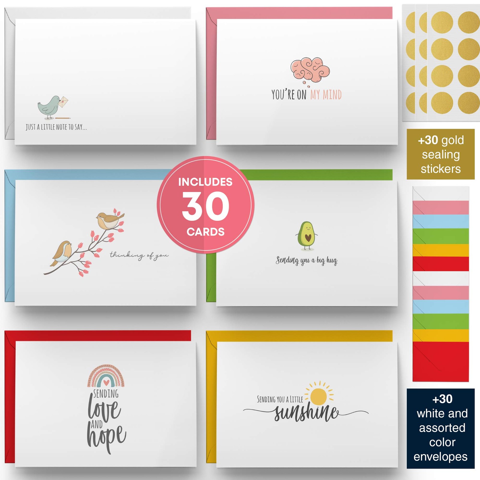 30 Fun Thinking of You Cards With Envelopes. 30 4×6 Inch Note Cards With Enve…