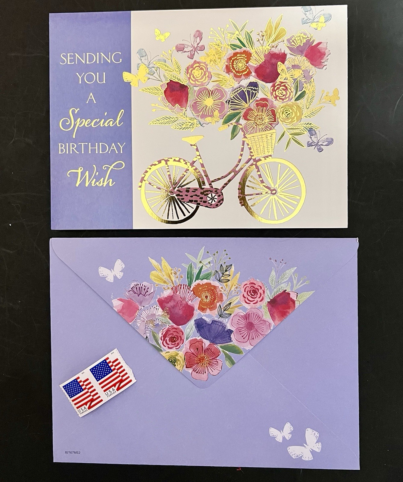 Birthday Art Card by Jo Spicer Bicycle Floral Butterflies Beautiful Env w/Stamps