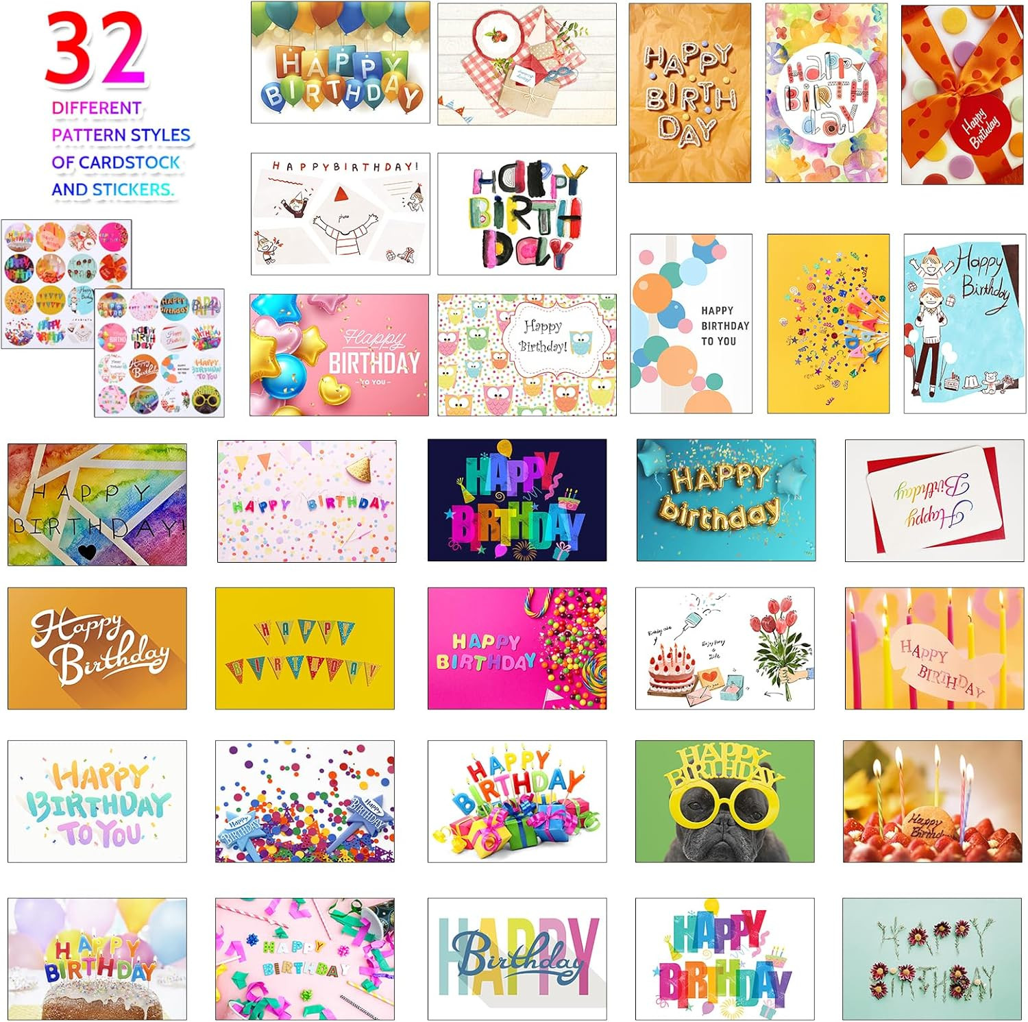 32 PCS Happy Birthday Cards Bulk with Envelopes, 4×6 Assorted Birthday Cards