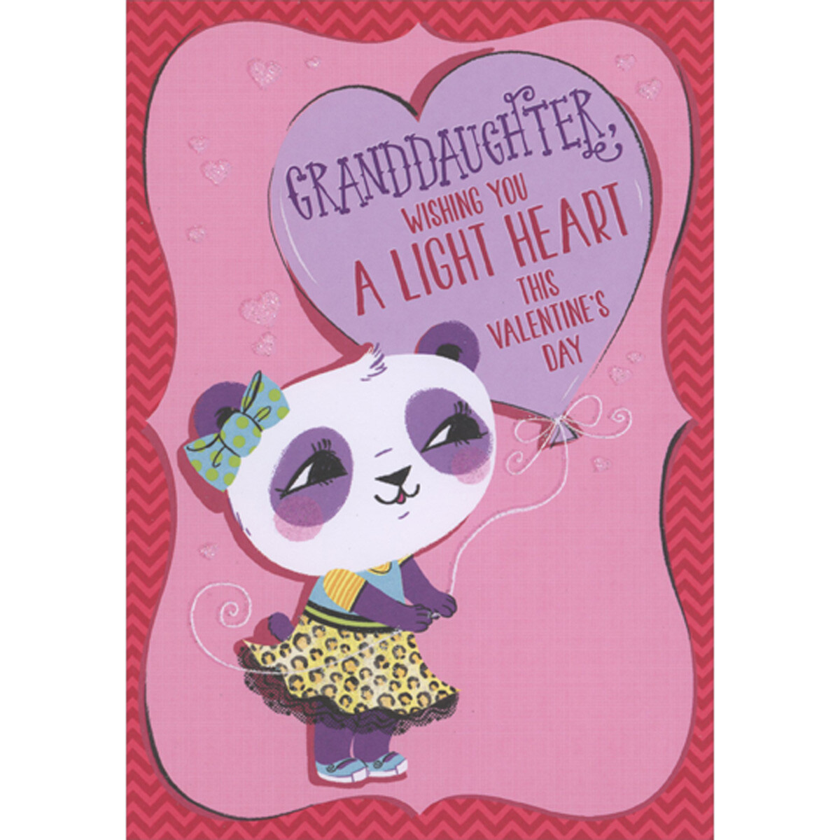 Purple/White Panda Bear in Yellow Dress Valentine’s Day Card for Granddaughter