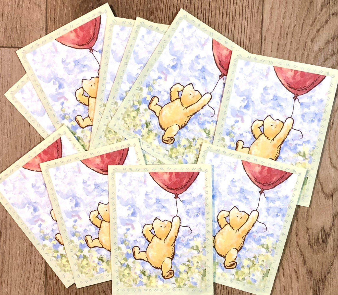 RARE!winnie the pooh and red balloons10 blank notecards＆envelopes,in a case#9091