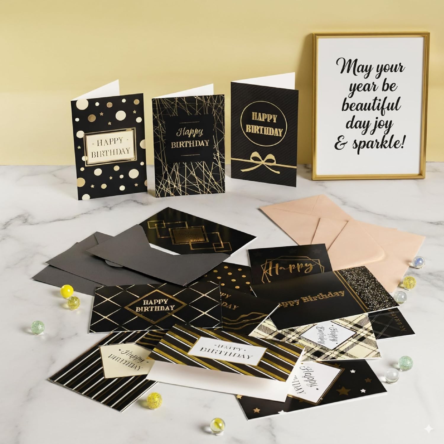 20 Beautiful Black with Gold Foil Birthday Cards – Perfect Gift for Everyone