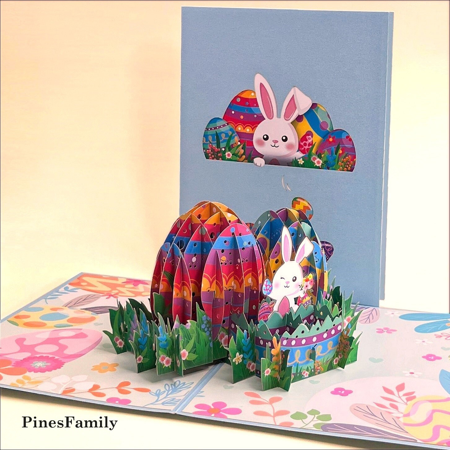 3D Pop-Up Easter Card with Adorable Bunny and Eggs | Birthday or Ester Greeting