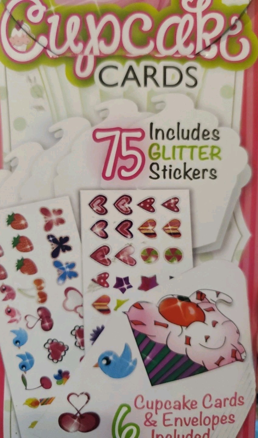 1 Pack Cupcake Card w/ 75 Glitter Stickers 6 count Party Invitations